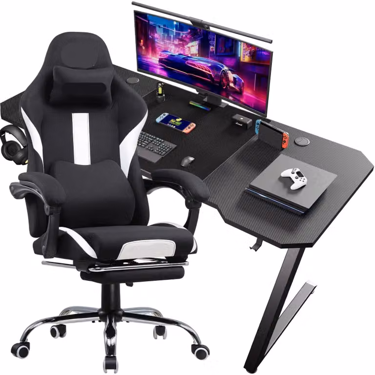 Scrivania da gaming - Ufficio per videogiochi - Scrivania per computer - Tavolo per giocatori - Design ergonomico