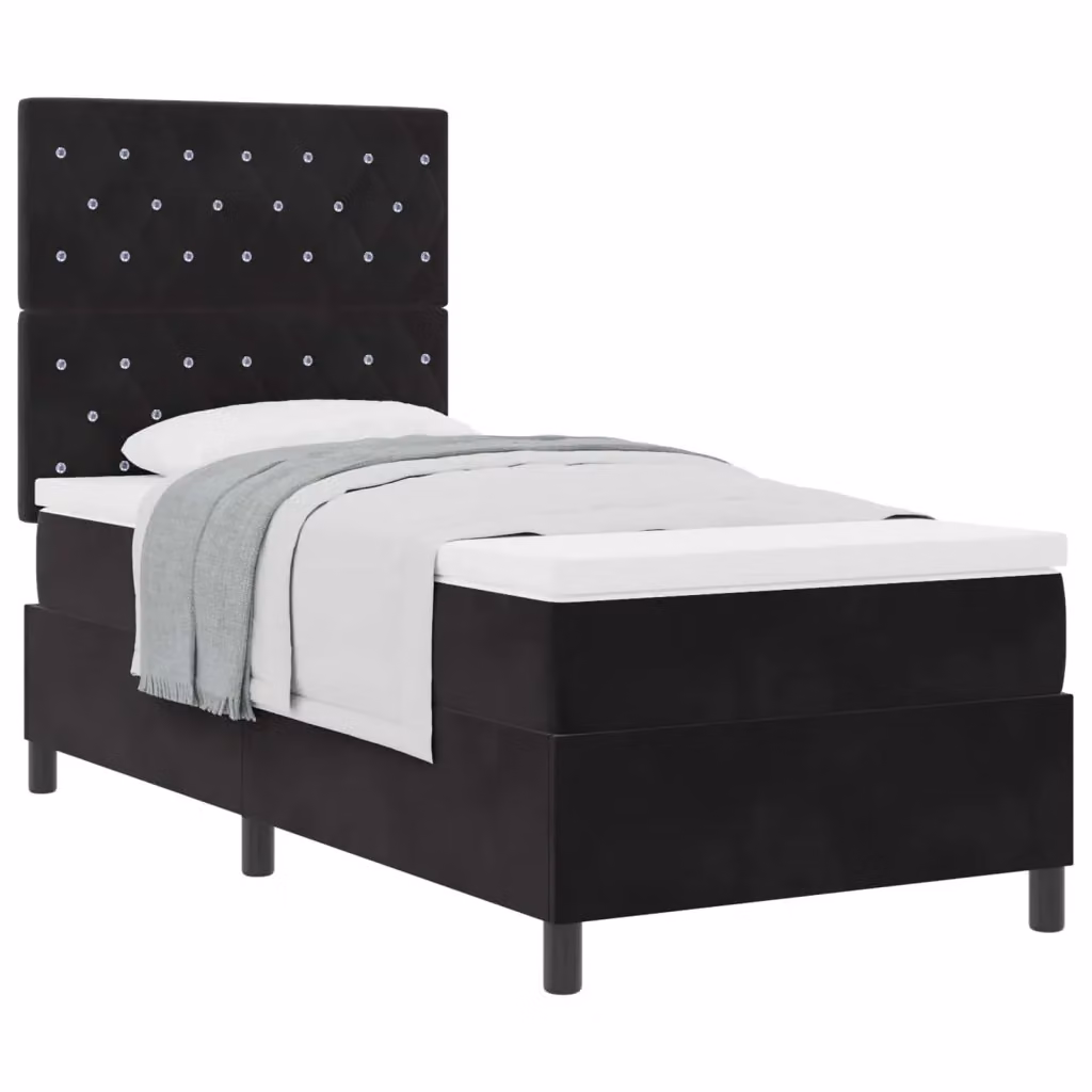 Letto a molle con materasso vidaXL in velluto nero L/P: 90 x 190 cm – 2