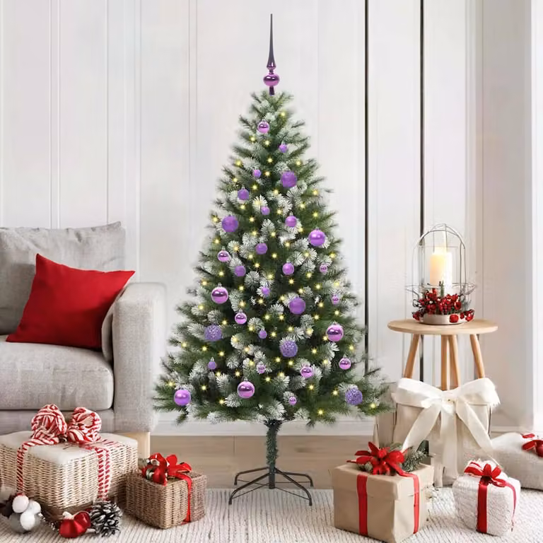Albero di Natale artificiale vidaXL con rami snodati imbiancati, LED bianco caldo, verde e bianco