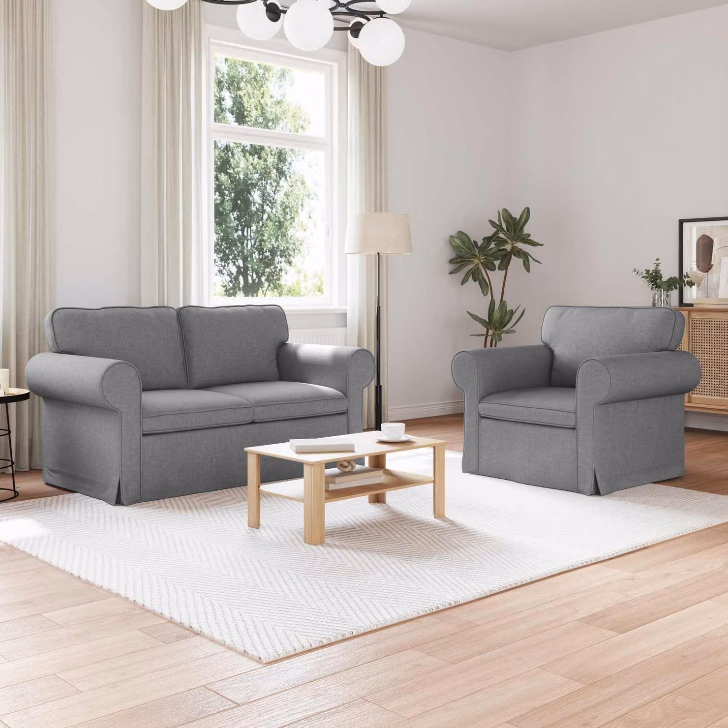 Set di 2 divani vidaXL moderni in tessuto grigio con struttura in metallo L: 155 cm, P: 82 cm, H: 80 cm – 1