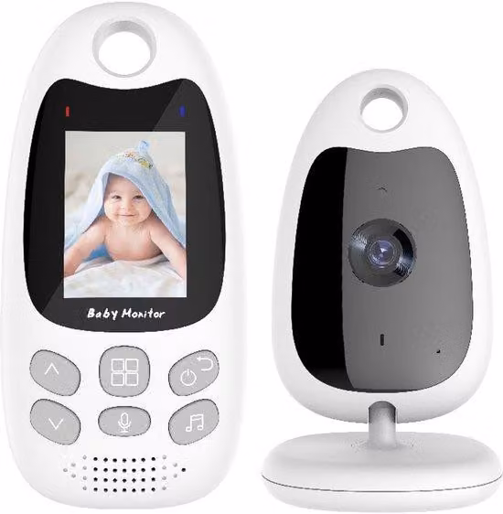 Monitor per neonati con videocamera e supporto, videocamera con visione notturna a infrarossi, monitoraggio della temperatura, modalità di attivazione vocale VOX e funzione di sveglia bidirezionale.