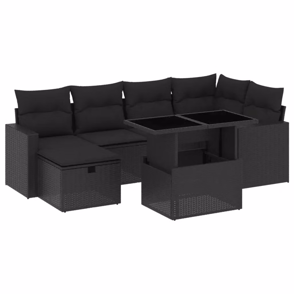 Set Divani da Giardino a L vidaXL con Cuscini Nero Polyrattan e Struttura in Acciaio – 2