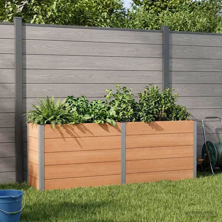 Letto rialzato da giardino vidaXL in WPC e alluminio, Marrone, L: 250 cm, P: 50 cm, H: 91 cm
