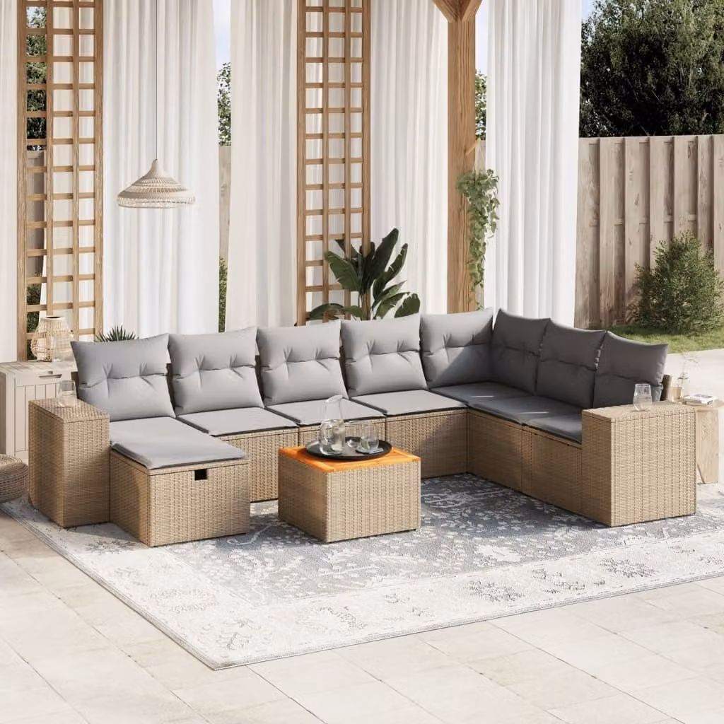 Maison Exclusive - Set Divano da Giardino 9 pz con Cuscini Beige Misto Polyrattan