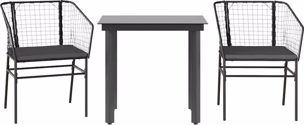 Set da Pranzo da Giardino 3 pz con Cuscini Polyrattan Vetro