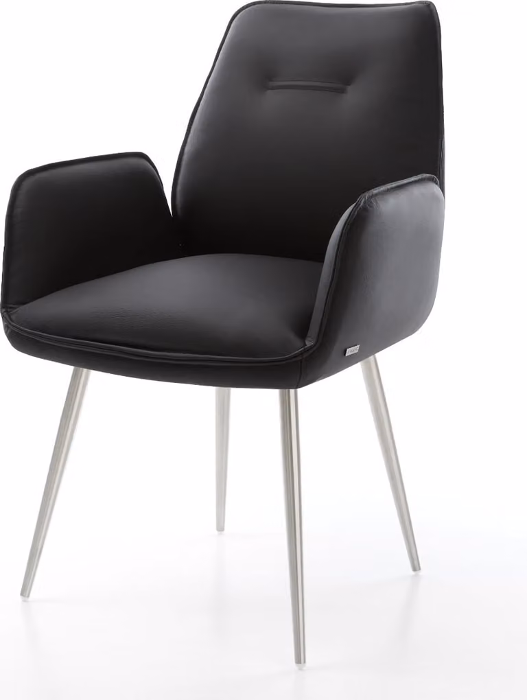 DELIFE Sedia da pranzo Zoa-Flex, vera pelle nera, struttura a 4 gambe coniche in acciaio inossidabile, imbottitura con molle insacchettate