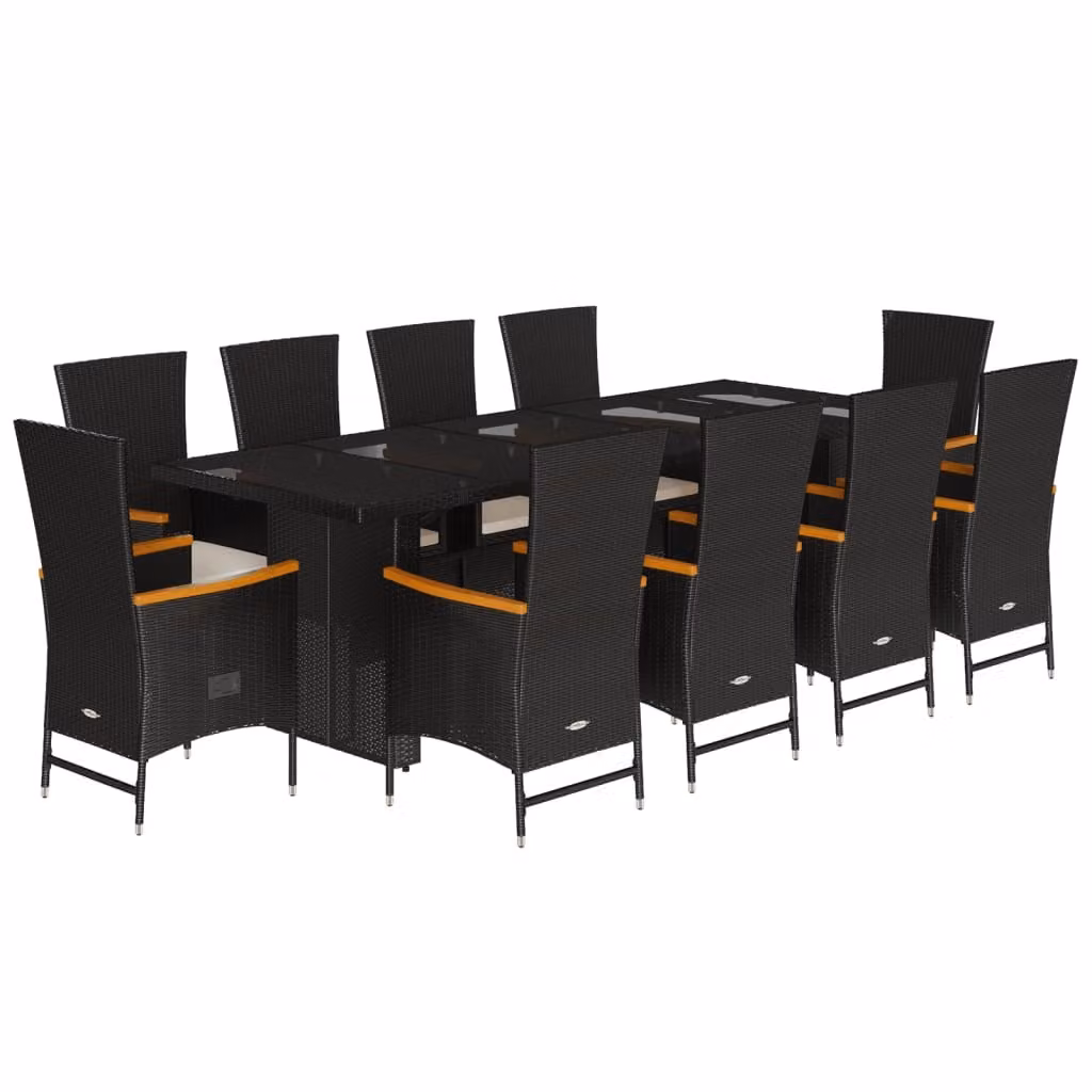 Set da Pranzo da Giardino 11 pz con Cuscini in Polyrattan Nero