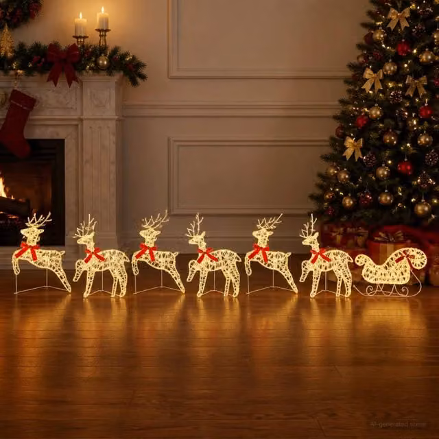 Renna di Natale con slitta 7 pz 140 LED Bianco caldo 3470414