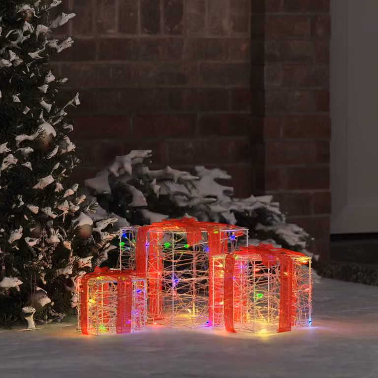 Set di 3 Scatole Regalo LED Multicolore vidaXL con Telecomando, L/P/H: 20 x 20 x 20 cm