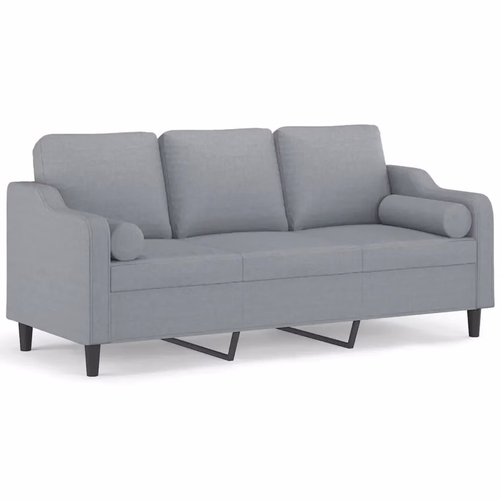 vidaXL Divano a 3 Posti Moderno in Tessuto Grigio con Cuscini e Coperture Rimovibili L: 198 cm, P: 80 cm, H: 77 cm – 2