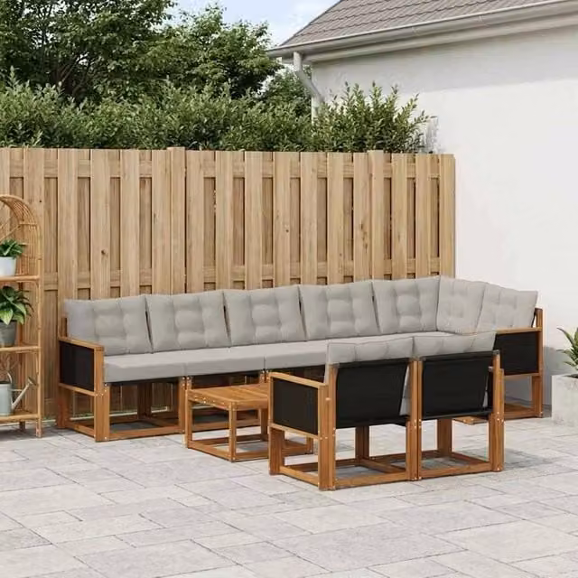Set di divani da esterno 9 pz Naturale e Grigio Chiaro 3382039