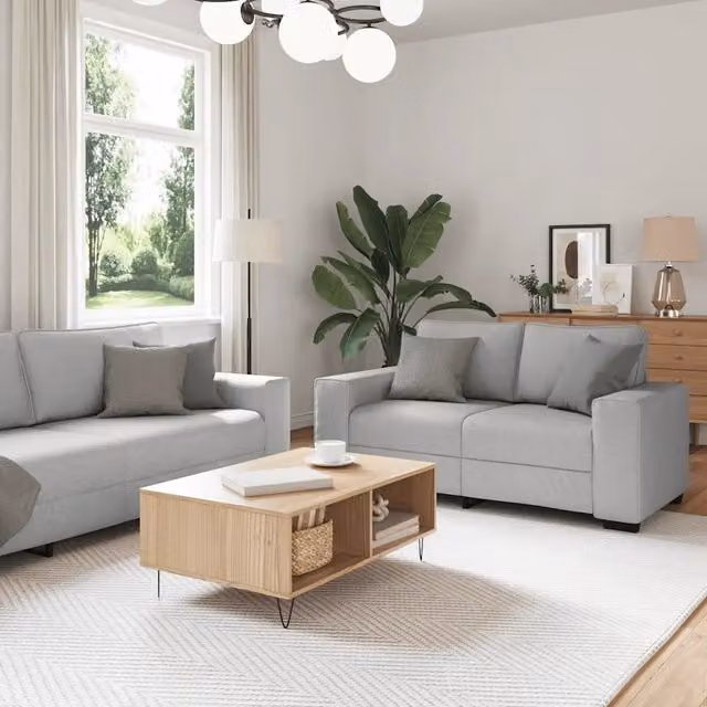 Set di divani 2 pezzi vidaXL in tessuto grigio con cuscini per soggiorno e ufficio in casa