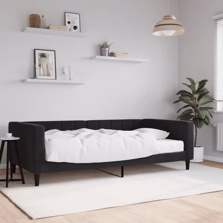 vidaXL Divano Letto in Velluto Nero con Materasso L/P/H: 223 x 100 x 68 cm
