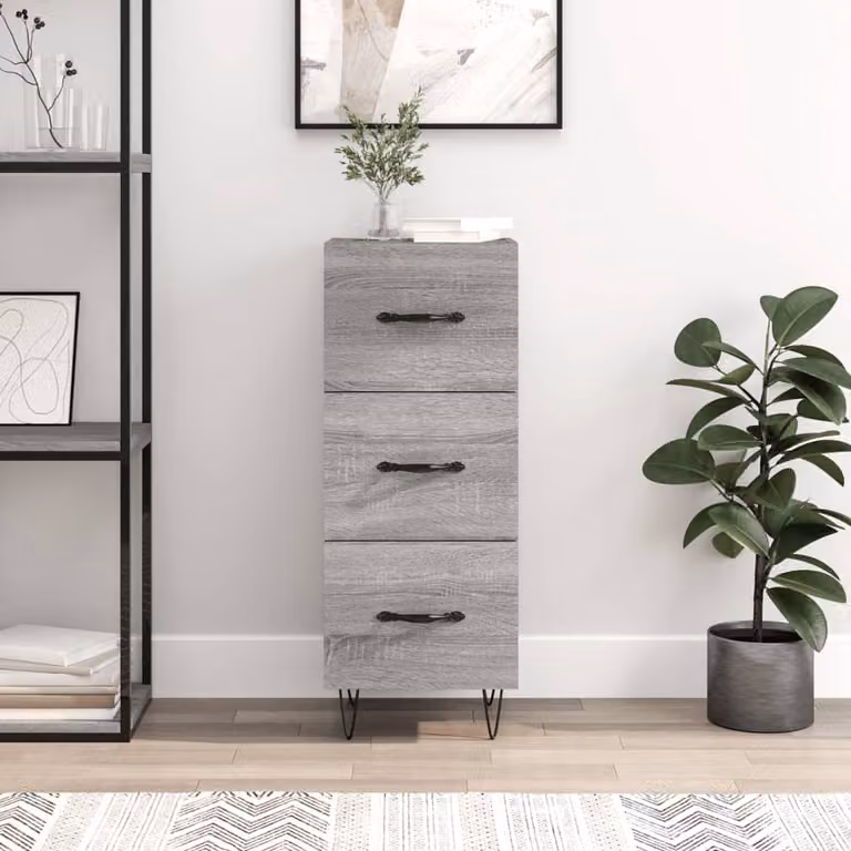 Credenza moderna vidaXL in legno multistrato e metallo, Grigio Sonoma, L/P/H: 34,5 x 34 x 90 cm