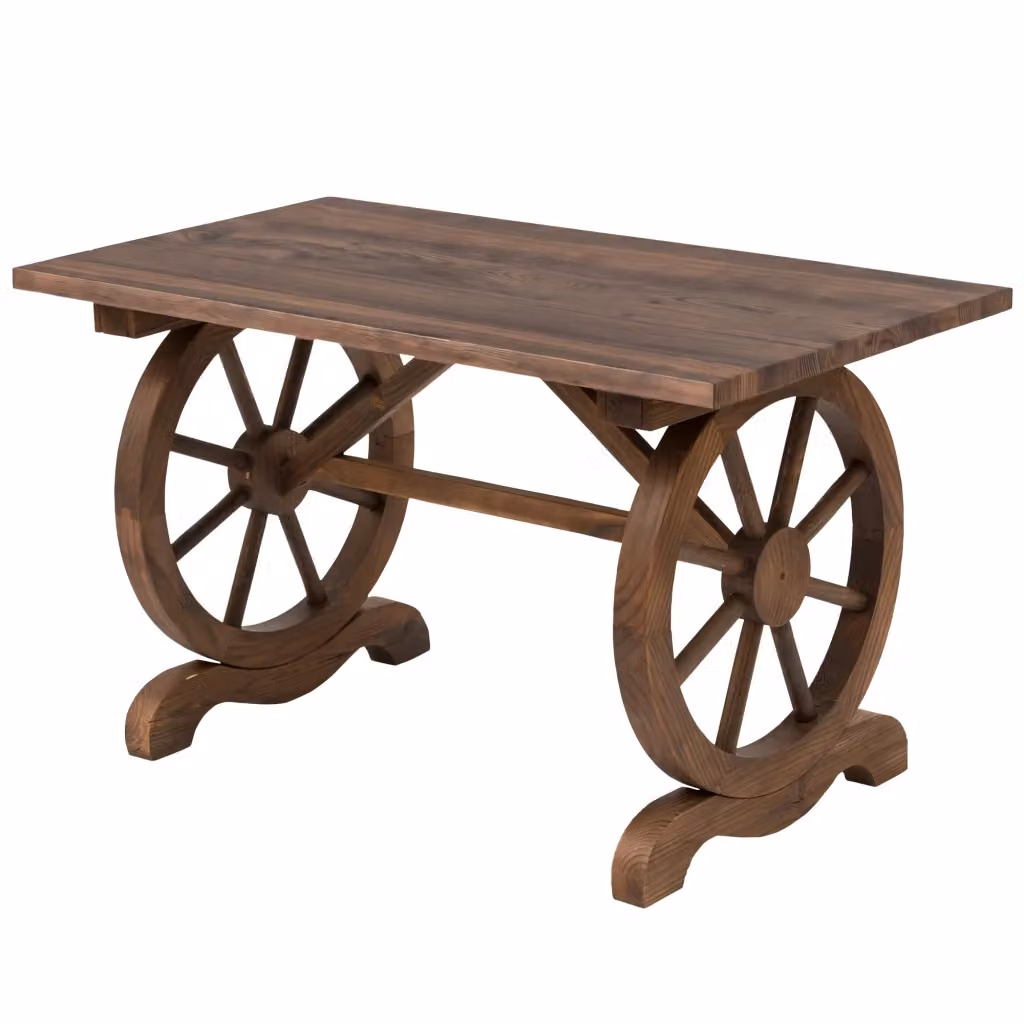Tavolo da giardino rettangolare in legno di abete marrone con ruote stile country L: 110 cm, P: 60 cm, H: 65 cm – 2