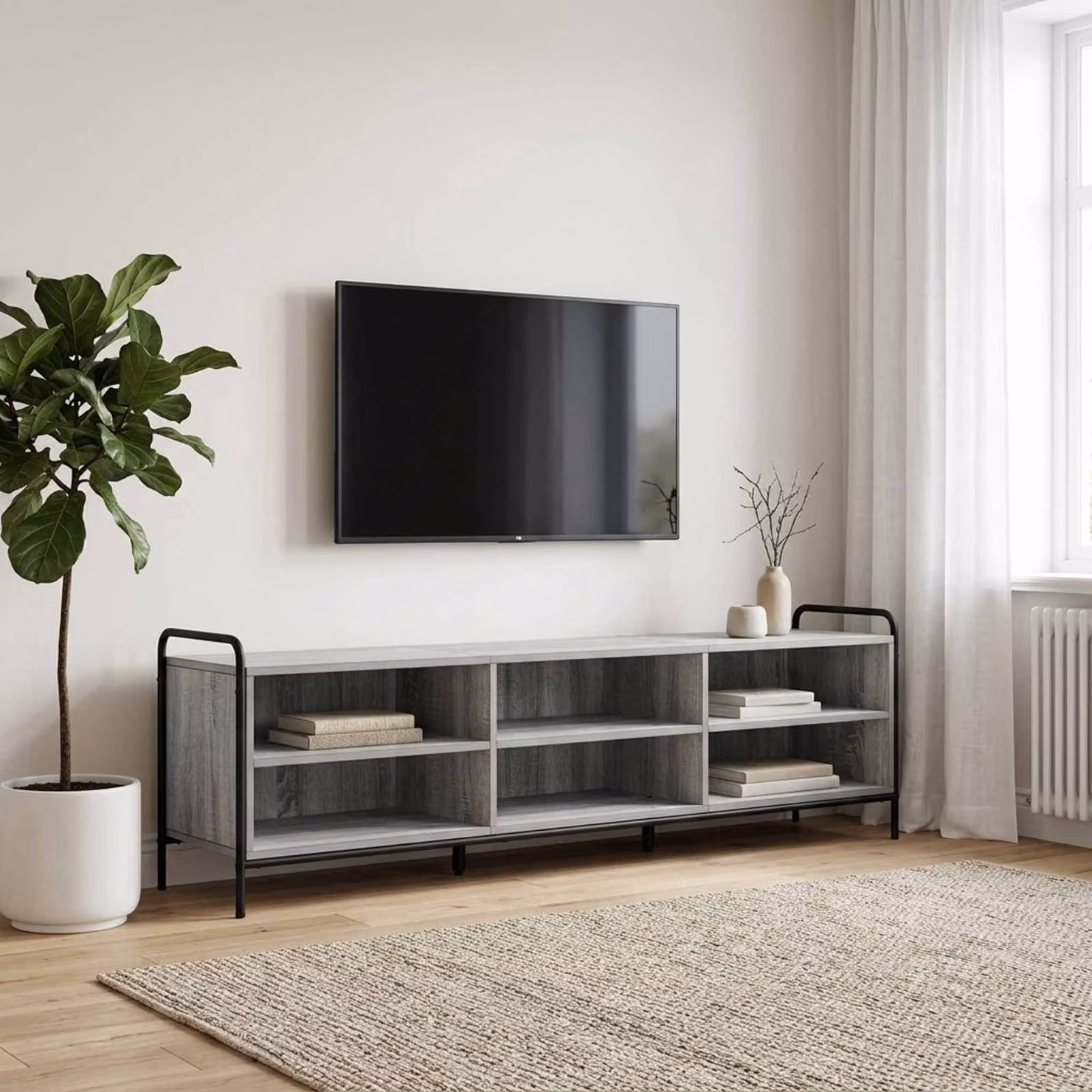 Mobile TV vidaXL moderno in legno e metallo grigio L: 140 cm, P: 39,5 cm, H: 50 cm