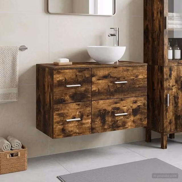 Set di mobili per il bagno 2 pz Rovere Fumo 3403956