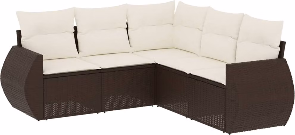 Set Divano da Giardino 5 pz con Cuscini Marrone in Polyrattan