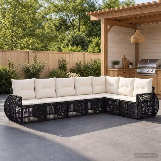 Set Divano da Giardino 7 pz Nero e Bianco Crema polyrattan 3435427