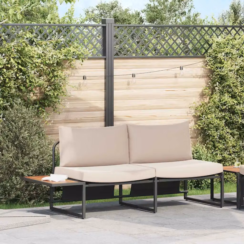 Divano da giardino a forma di U vidaXL con cuscini imbottiti in tessuto beige o grigio e struttura in acciaio verniciato a polvere