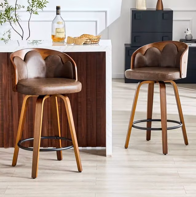 Sgabello da bar alto 89 cm marrone in legno curvato con poggiapiedi