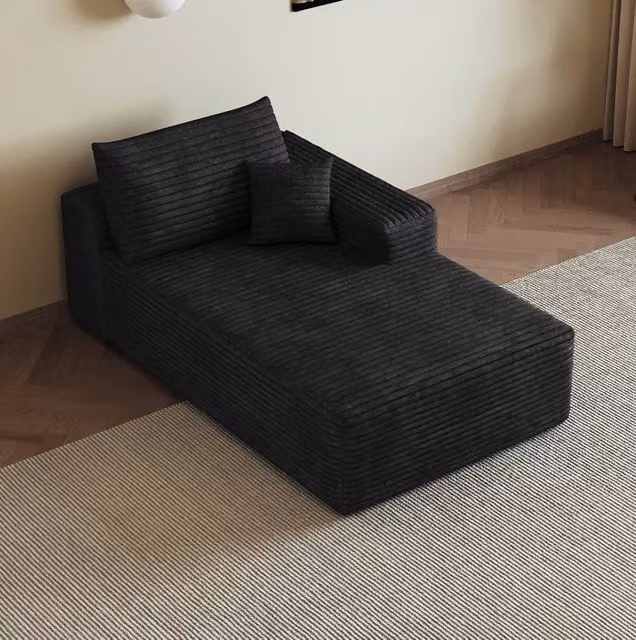 Divano modulare a L con chaise longue reversibile WISHDOR in tessuto a coste nero