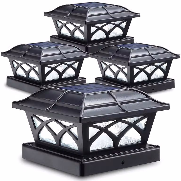 Tappi per pali solari, vetro, 8 LED, 2 colori, confezione da 4, colore nero