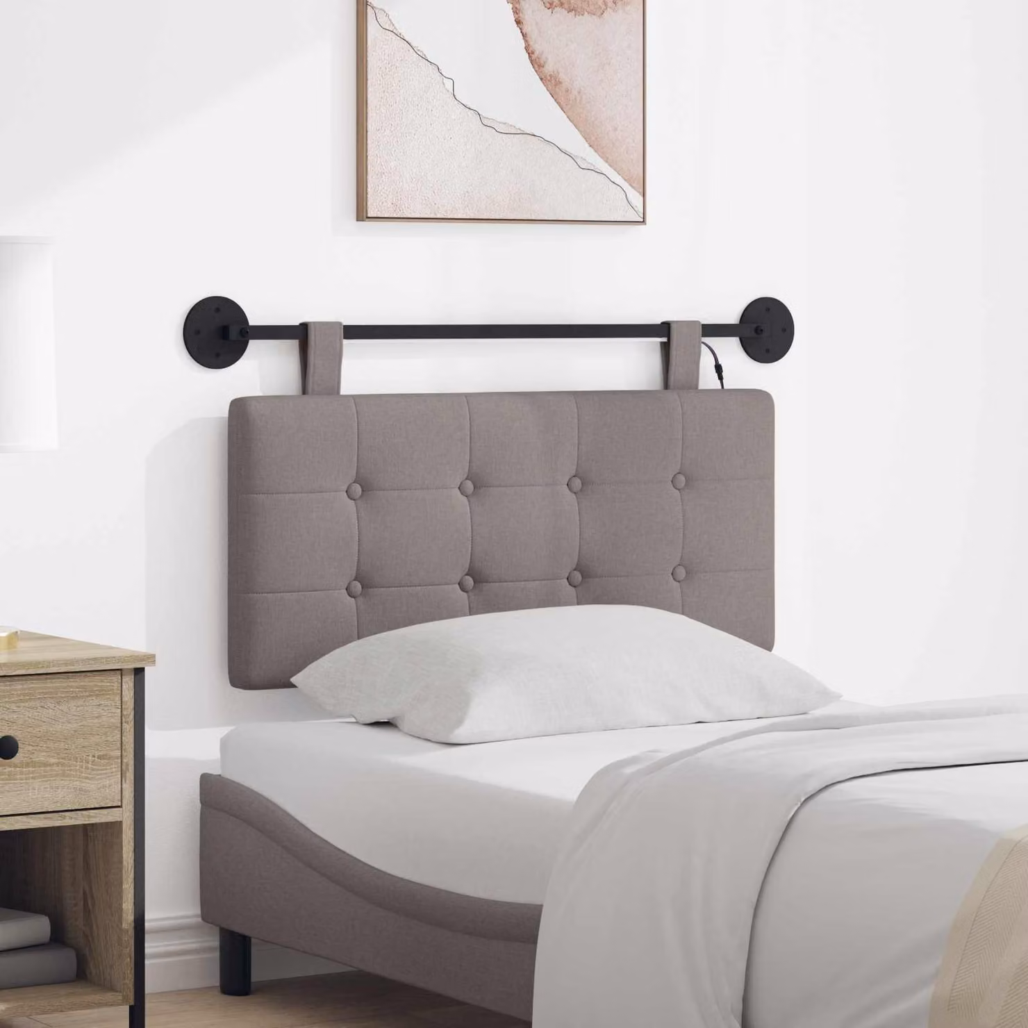 Testiera per letto sospesa vidaXL in tessuto beige con illuminazione integrata e design moderno