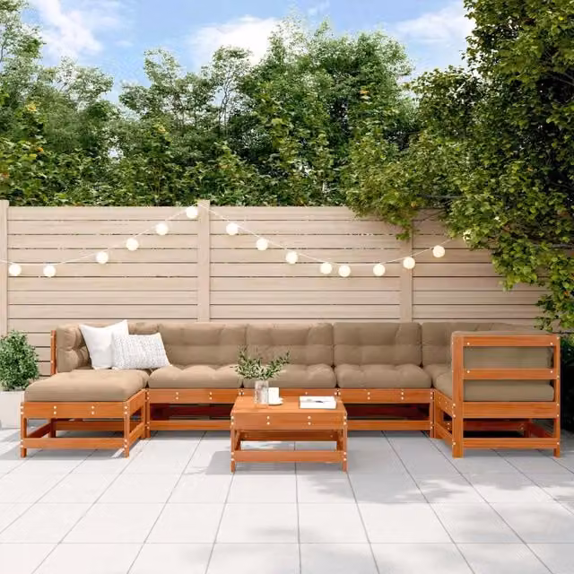 Set Lounge da Giardino Moderno vidaXL in Legno di Pino Cerato Marrone con 8 Pezzi e Cuscini Inclusi – 1
