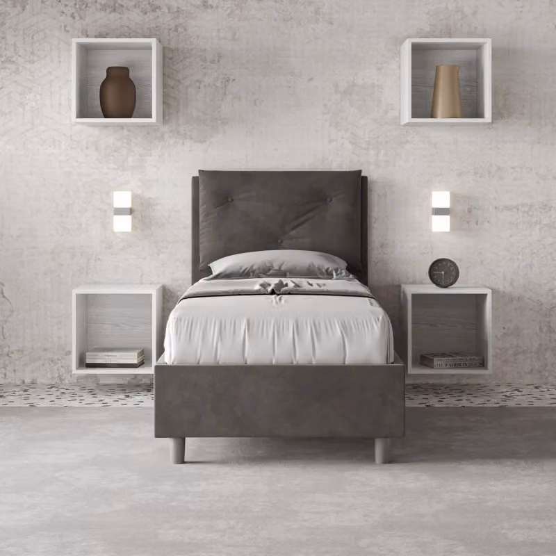 Letto singolo imbottito Appia Ityhome con contenitore in microfibra grigio L/P/H: 80 x 200 cm – 2