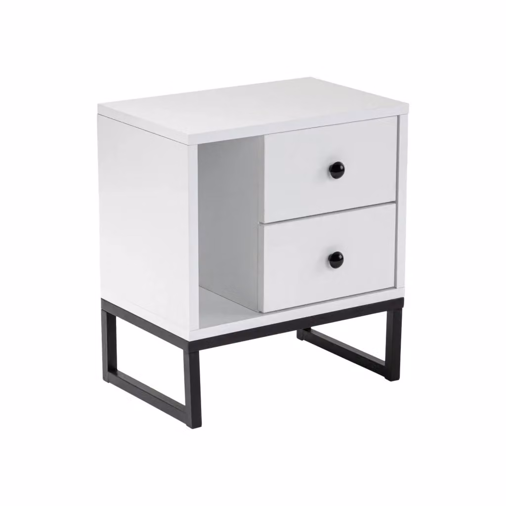 Comodino Rhiannon DMORA con cassetti, Bianco e Nero, L 45,2 cm x P 29,5 cm x H 50 cm – 2