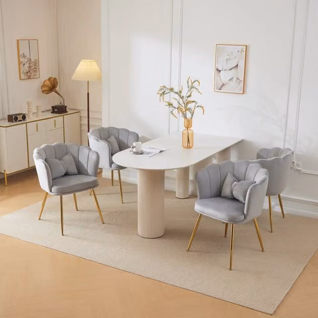 Set di 4 sedie moderne in velluto - Zephmum- Schienali a petalo gambe dorate cuscini farfalla