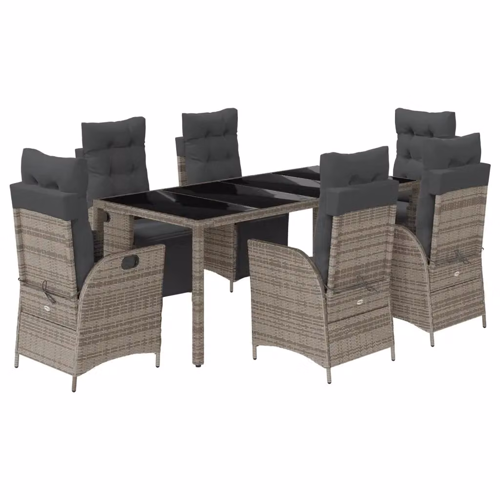 vidaXL Set da Pranzo da Giardino 7 pz in Polyrattan e Vetro Grigio – 2
