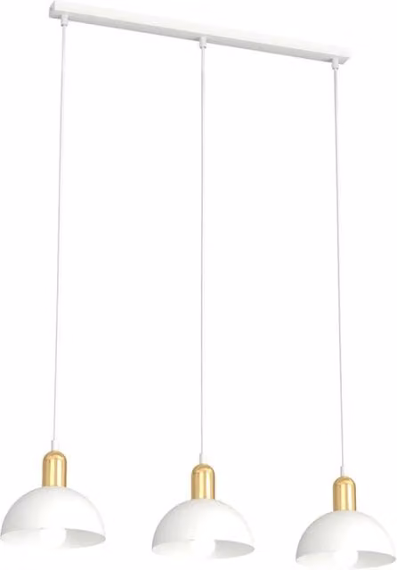Lampadario a sospensione Luceart-Classic Rigantona con 3 luci in acciaio bianco e oro con diffusori a cupola