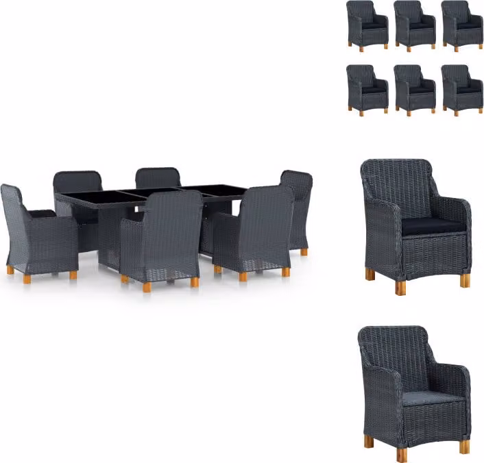 vidaXL set da pranzo da giardino 7 pezzi con cuscini in poly rattan grigio scuro - Set di mobili da giardino