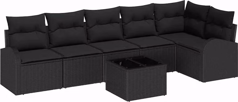 Set Divano da Giardino con cuscino 7 pcs Nero polyrattan