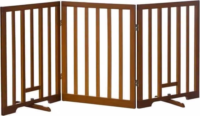 Cancelletto per Cani Pieghevole 3 Pannelli in Legno Pino 181x35x76 cm Marrone Scuro con Piedini per Scale Casa