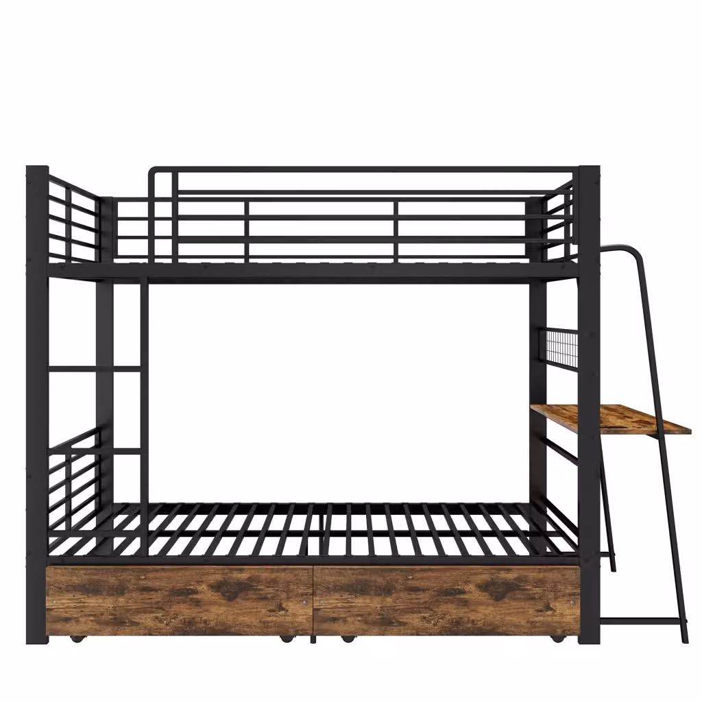 Letto a soppalco singolo Chicfurn con scrivania, cassetti e illuminazione LED, nero, L/P/H: 200 x 90 x 180,5 cm – 2