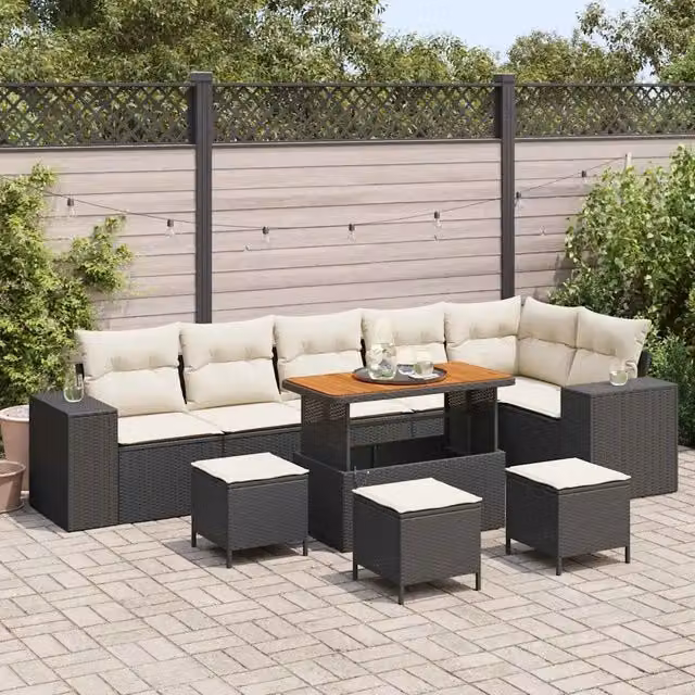 Set Divano da Giardino 10 pz Nero polyrattan 3362030