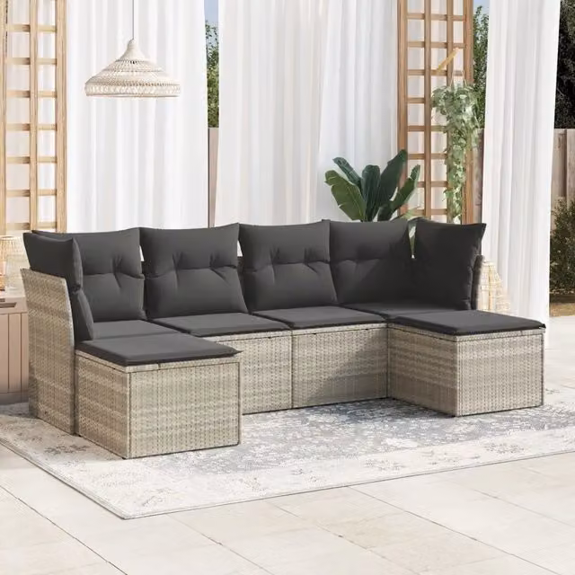 Set Divano da Giardino 6pz con Cuscini Grigio Chiaro Polyrattan 3218012