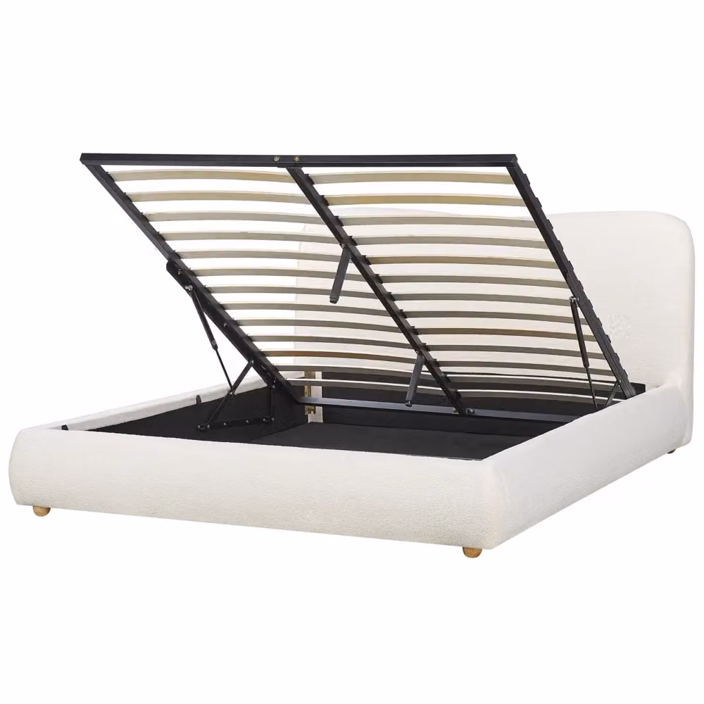 Letto contenitore BELIANI in tessuto bouclé bianco con design moderno e minimalista L/P: 160 x 200 cm – 2