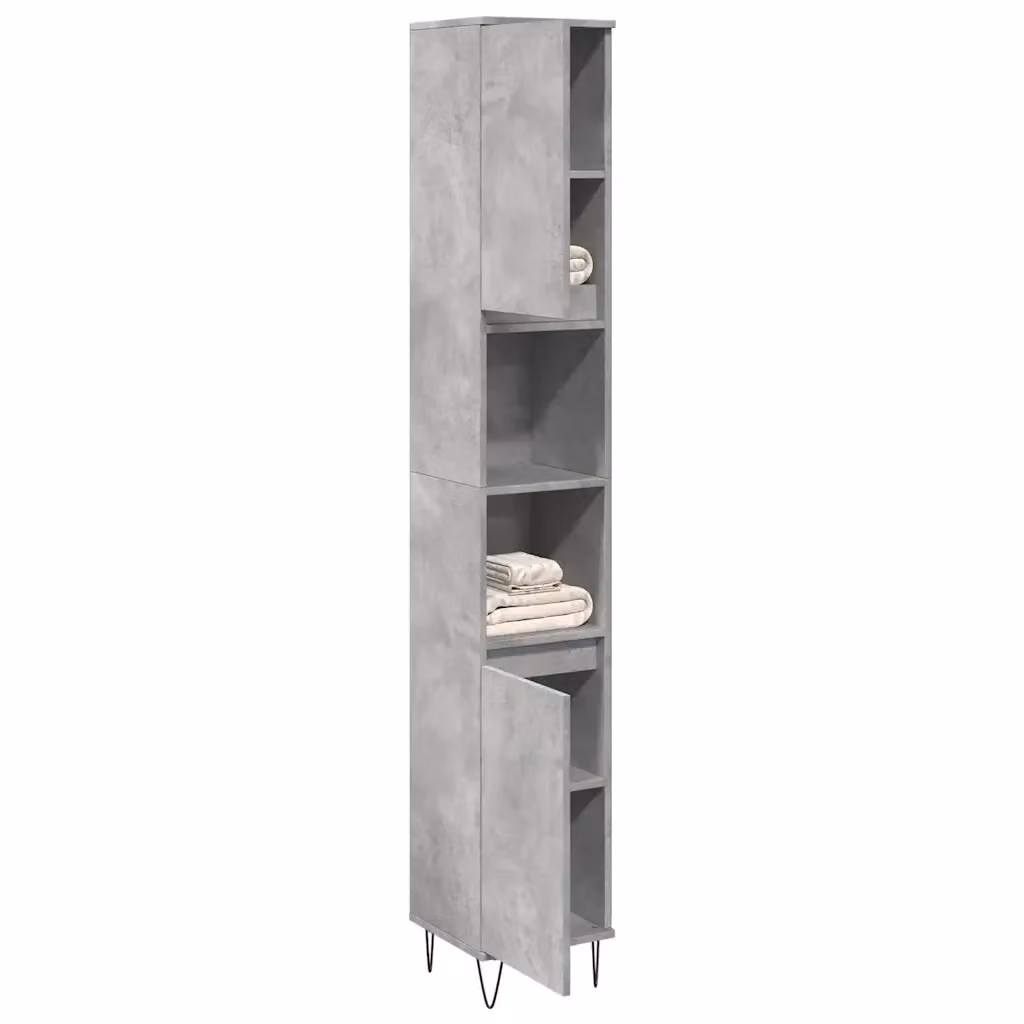 Armadietto da bagno moderno sospeso in legno e metallo grigio con ripiani interni L: 30 cm, P: 30 cm, H: 190 cm – 2