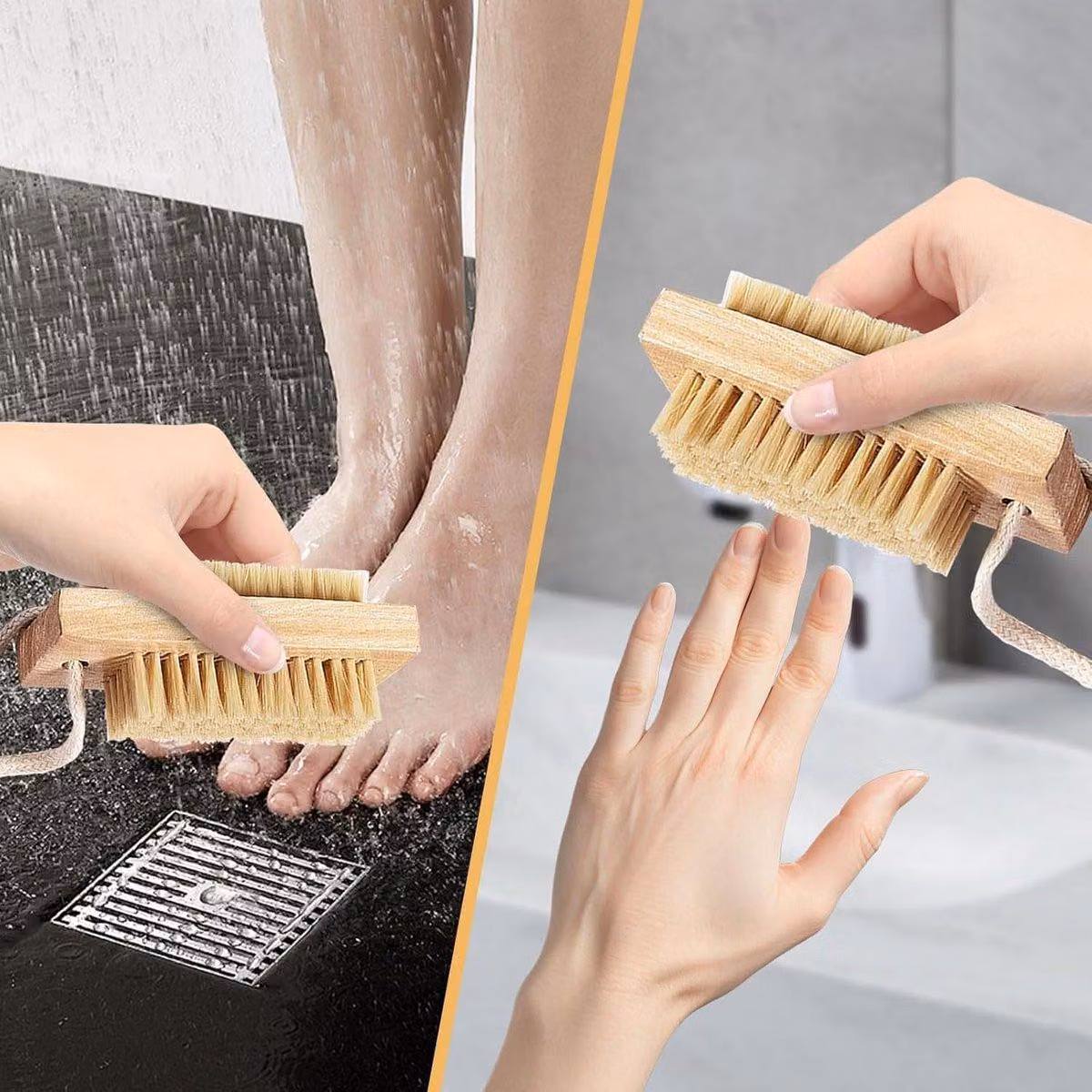 Spazzola per unghie in legno, a doppio lato, set da 2, ideale per manicure e pedicure