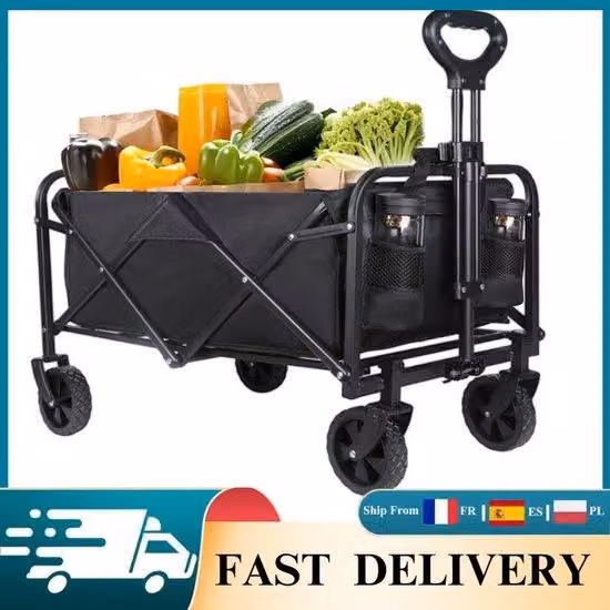 Carrello pieghevole grande con telaio in alluminio e ruote da 5 pollici