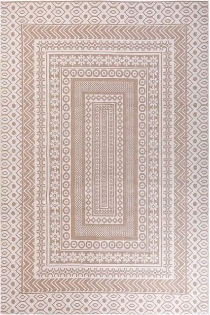 Tappeto moderno BELIANI con motivo geometrico in lana e juta, beige e bianco, L: 200 cm x P: 300 cm