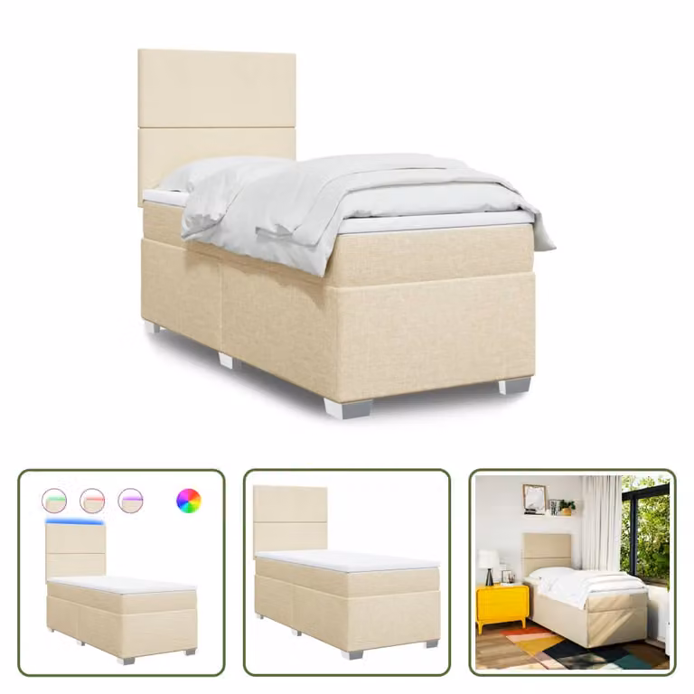 The Living Store Letto a molle con materasso crema 90x190 cm in tessuto