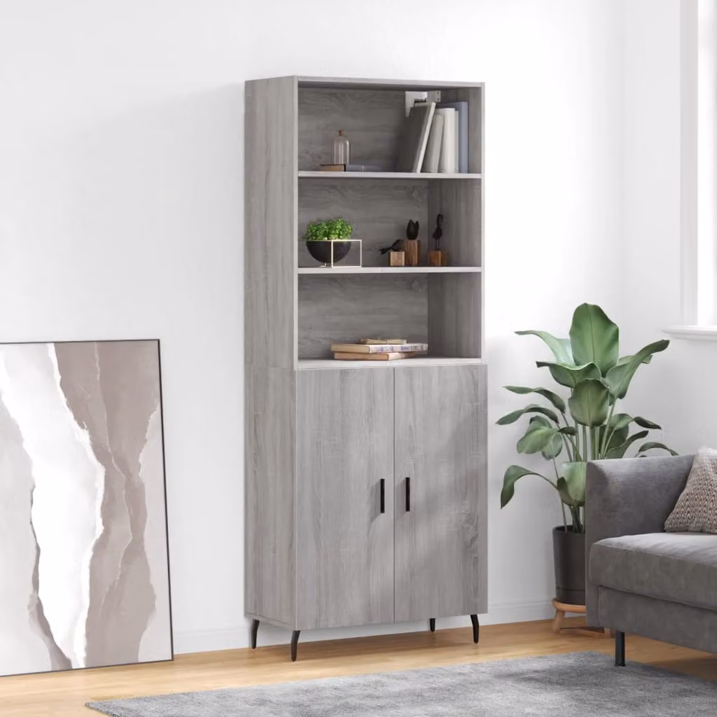 Credenza moderna vidaXL in legno e metallo Grigio Sonoma, L: 69,5 cm, P: 34 cm, H: 180 cm