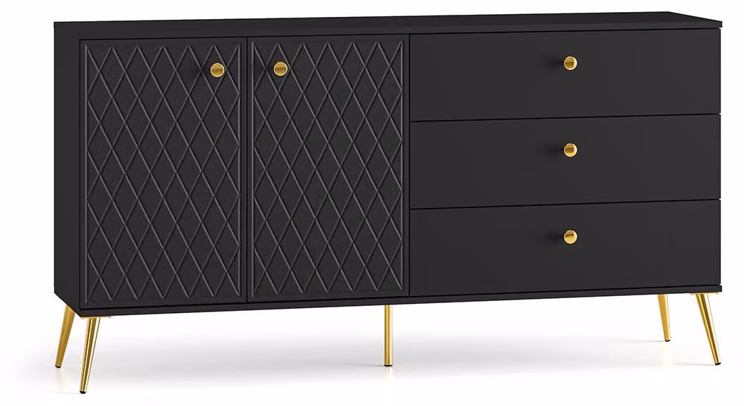 Credenza Eljot cassettiera combinata 160x40x85cm nero oro
