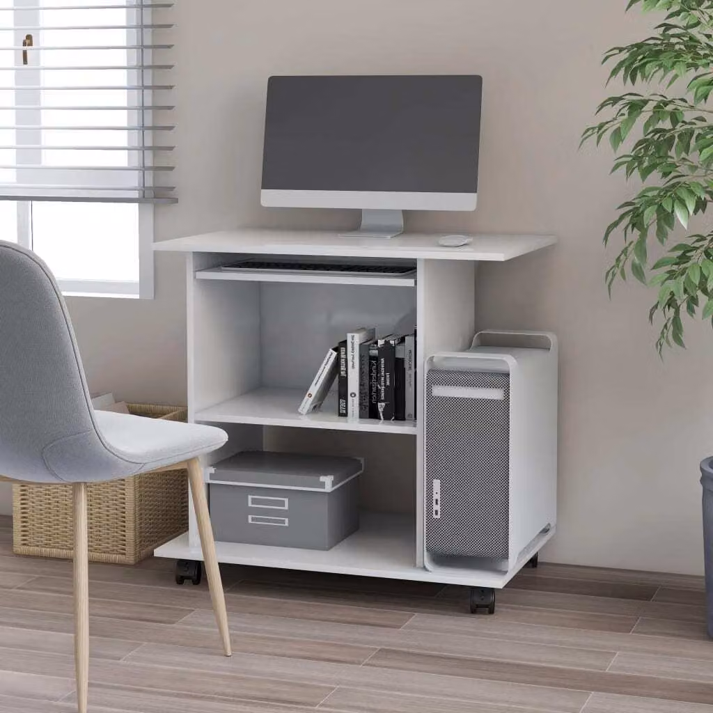 The Living Store Scrivania bianca 80x50x75 cm Materiale a base di legno