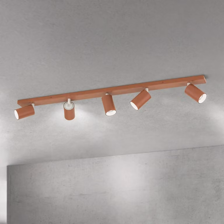 ORION Faretto da soffitto Sean, rosso corallo, a 5 luci, alluminio, GU10 dimmerabile, Rosso, Soggiorno / Sala da pranzo, Alluminio, Moderno, Faretto alogeno